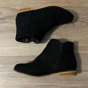 LseLom | Girls Ankle Boots - Black Suede, Zipper, Low-Top, Flat Heel, Casual